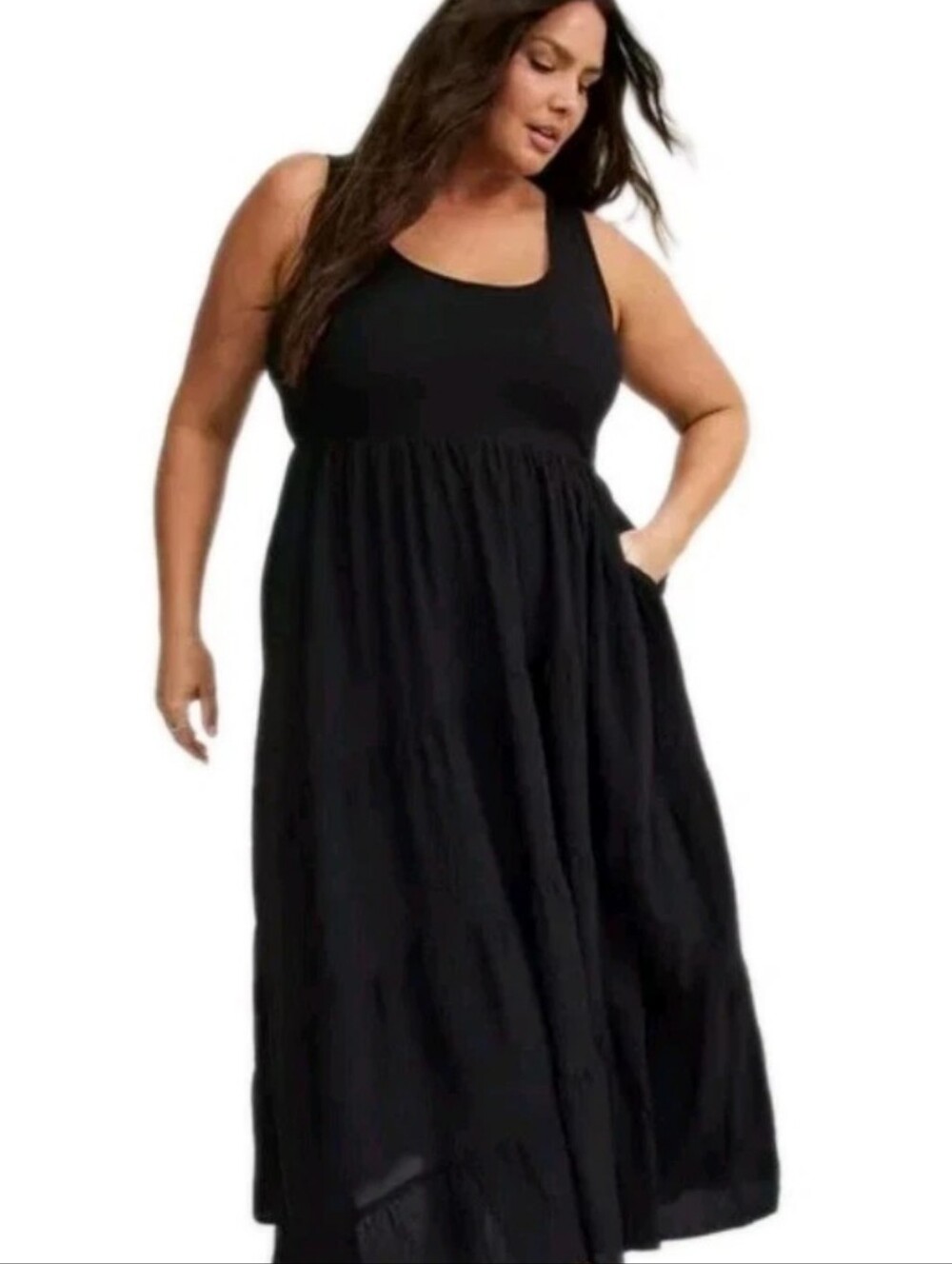 Torrid Woman 6X Long Maxi Dress Black Jersey Sleeveless Scoop Neck Crepe Skirt